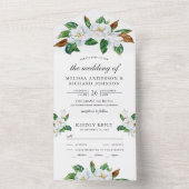 Rustic White Magnolia Floral Wedding All In One Uitnodiging (Binnen)
