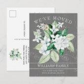 Rustic White Magnolia Waterverf Floral Moving Aankondigingskaart (Voorkant / Achterkant)