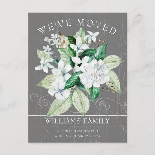 Rustic White Magnolia Waterverf Floral Moving Aankondigingskaart (Voorkant)
