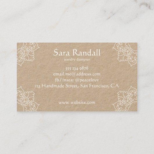 Rustic White Mandala Handmade Boho Chic Visitekaartje (Achterkant)