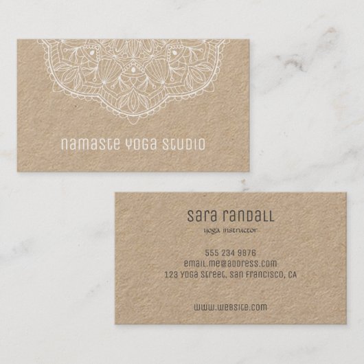 Rustic White Mandala Yoga Studio Instructor Visitekaartje (Voorkant / Achterkant)
