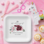 Rustic White Maroon Rose Floral Wedding  Papieren Bordje (Feest)