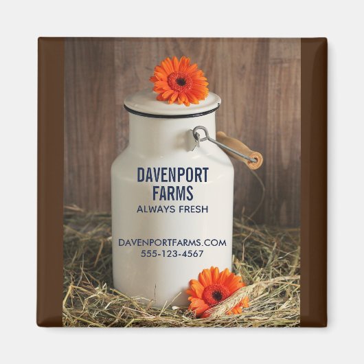 Rustic White Milk Jug met Flowers Boerderij Busine Magneet (Voorkant)