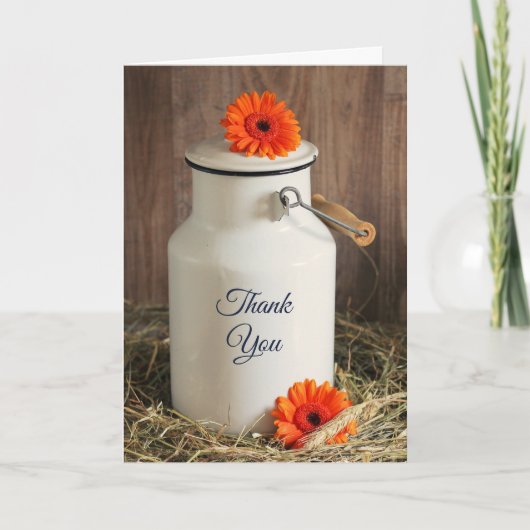 Rustic White Milk Jug met Flowers Dank je Kaart (Voorkant)