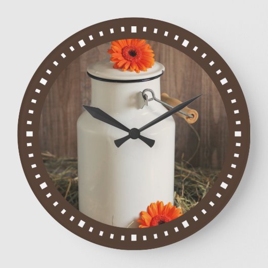 Rustic White Milk Jug met Flowers Grote Klok (Voorkant)