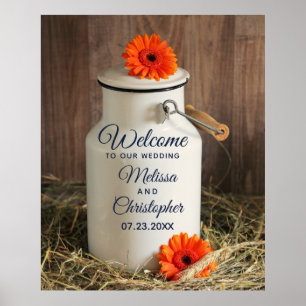 Rustic White Milk Jug met Flowers Weddenschap Welk Poster