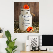 Rustic White Milk Jug met Flowers Weddenschap Welk Poster (Thuiskantoor)