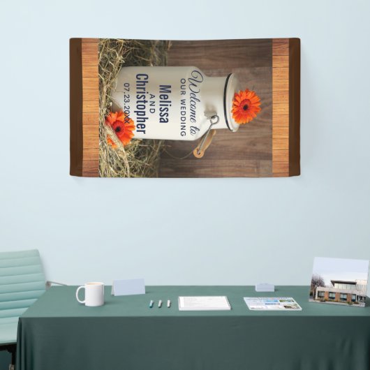 Rustic White Milk Jug met Flowers Weddenschap Welk Spandoek (Beurs)