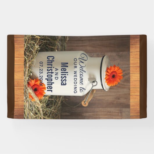 Rustic White Milk Jug met Flowers Weddenschap Welk Spandoek (Horizontaal)