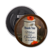 Rustic White Milk Jug met Flowers Wedding Button Flesopener (Voorkant)