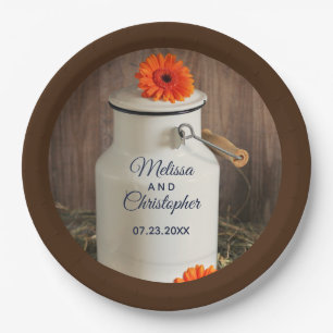 Rustic White Milk Jug met Flowers Wedding Papieren Bordje