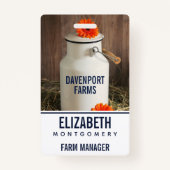 Rustic White Milk Jug met Oranje bloemen Foto Badge (Achterkant)