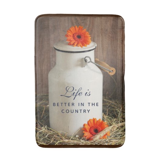 Rustic White Milk Jug met Oranje bloemen Foto Badmat (Voorkant Verticaal)