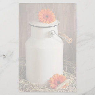Rustic White Milk Jug met Oranje bloemen Foto Briefpapier