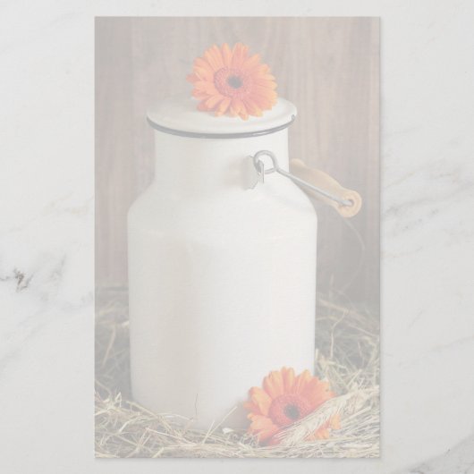 Rustic White Milk Jug met Oranje bloemen Foto Briefpapier (Voorkant)