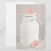 Rustic White Milk Jug met Oranje bloemen Foto Briefpapier (Voorkant / Achterkant)