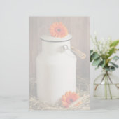 Rustic White Milk Jug met Oranje bloemen Foto Briefpapier (Staand voorkant)