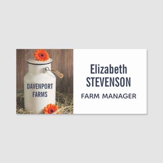 Rustic White Milk Jug met Oranje bloemen Foto Naamplaatje (Voorkant)