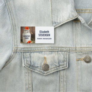 Rustic White Milk Jug met Oranje bloemen Foto Naamplaatje