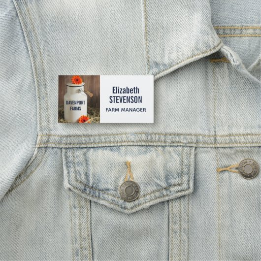 Rustic White Milk Jug met Oranje bloemen Foto Naamplaatje (In situ)