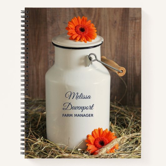 Rustic White Milk Jug met Oranje bloemen Foto Notitieboek (Voorkant)