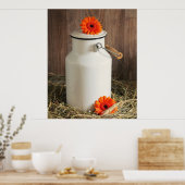 Rustic White Milk Jug met Oranje bloemen Foto Poster (Keuken)