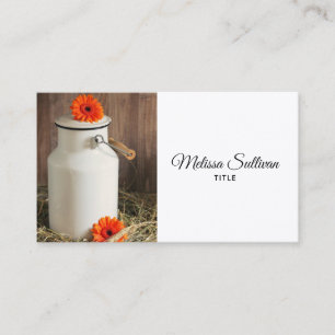 Rustic White Milk Jug met Oranje bloemen Foto Visitekaartje