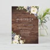 Rustic White & Navy Flowers Quinceanera Party Kaart (Staand voorkant)