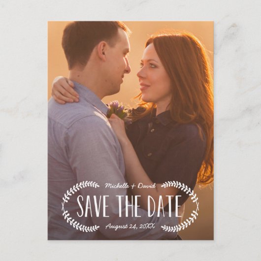 Rustic White Overlay Photo Save the Date Aankondigingskaart (Voorkant)
