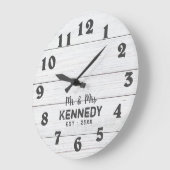 Rustic White Pallet Wood Mr. en Mrs Wedding Grote Klok (Hoek)