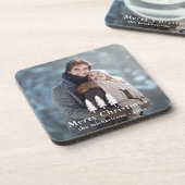 Rustic White Pine Trees Kerstfeestdag Foto Bier Onderzetter (Linkerzijde)