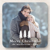 Rustic White Pine Trees Kerstfeestdag Foto Bier Onderzetter (Voorkant)