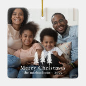 Rustic White Pine Trees Kerstfeestdag Foto Keramisch Ornament (Achterkant)