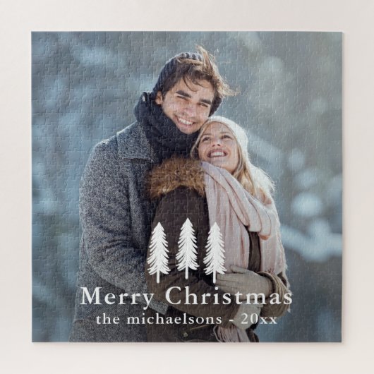 Rustic White Pine Trees Kerstfeestdag Foto Legpuzzel (Verticaal)