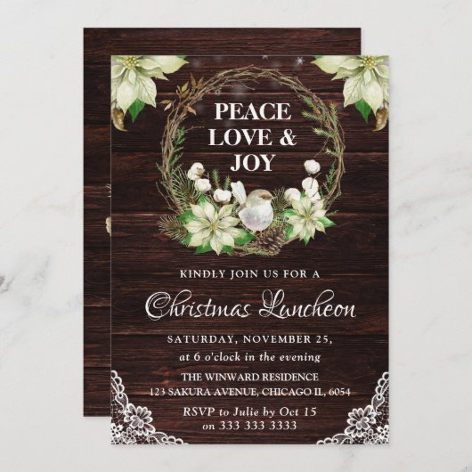 Rustic White Poinsettia and Robin Christmas Kaart (Voorkant / Achterkant)