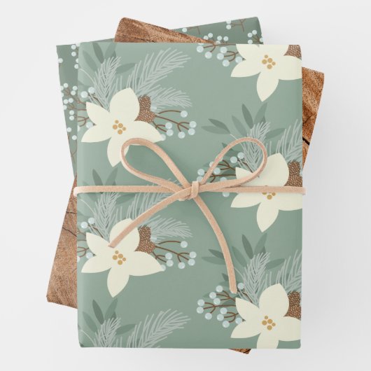 Rustic White Poinsettia en Greenery Inpakpapier Vel (In situ)