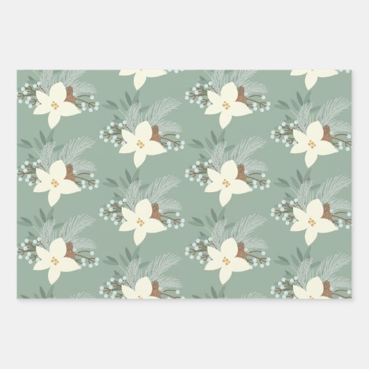 Rustic White Poinsettia en Greenery Inpakpapier Vel (Voorkant)