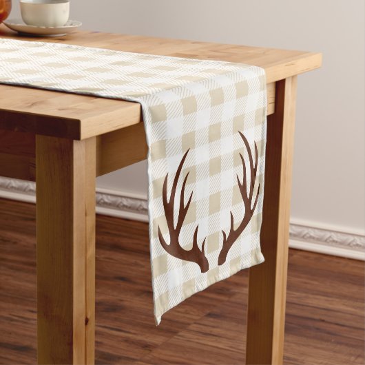 Rustic White Pset Brown Deer Antlers Lange Tafelloper (Voorbeeld)