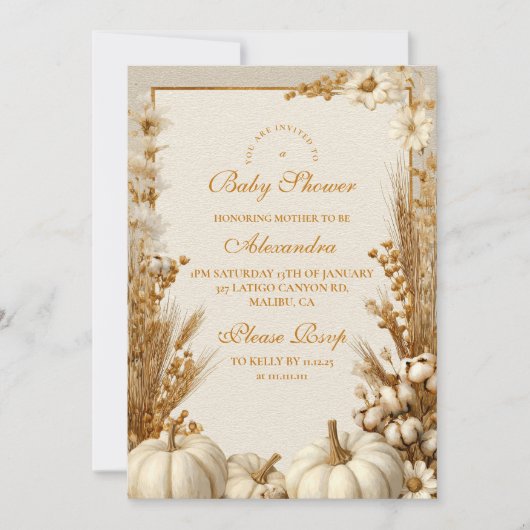 Rustic White Pumpkin Baby shower Kaart (Voorkant)