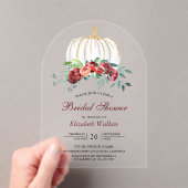 Rustic White Pumpkin Burgundy Floral Bridal Shower Acryl Uitnodigingen (Insitu (Draagbaar))