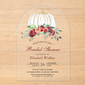 Rustic White Pumpkin Burgundy Floral Bridal Shower Acryl Uitnodigingen (Voorkant)