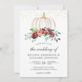 Rustic White Pumpkin Burgundy Floral Fall Wedding Kaart (Voorkant)