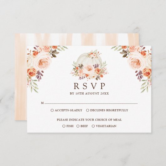 Rustic White Pumpkin Herfst Flowers Wedding RSVP Kaart (Voorkant / Achterkant)