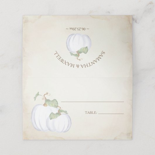 Rustic White Pumpkin Herfst Waterverf Plaatskaartje (Buitenkant ongevouwen)