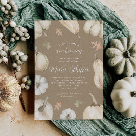 Rustic White Pumpkin Kraft Herfst Baby shower Kaart