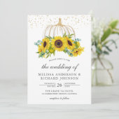 Rustic White Pumpkin Sunflower Fall Wedding Kaart (Staand voorkant)