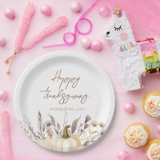 Rustic White Pumpkin Thanksgiving Papieren Bordje (Feest)