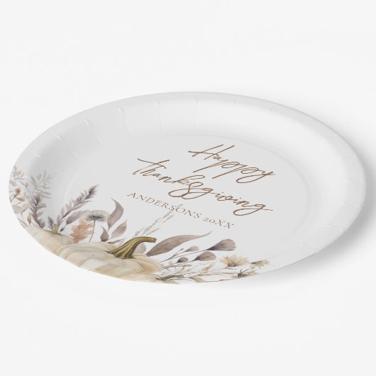 Rustic White Pumpkin Thanksgiving Papieren Bordje (Gekanteld)