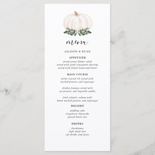 Rustic White Pumpkin Wedding Menus Menu (Voorkant)