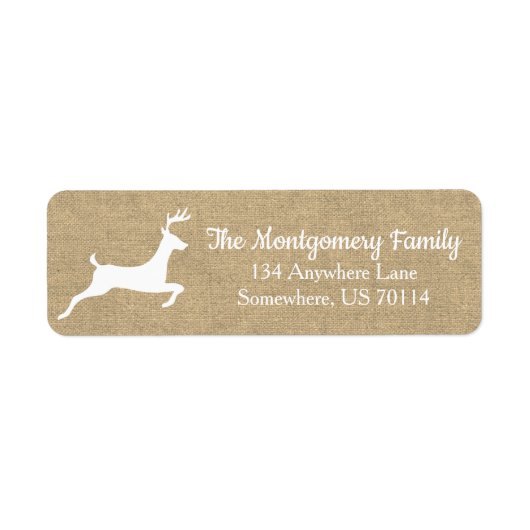 Rustic White Reindeer Faux Burlap Etiket (Voorkant)